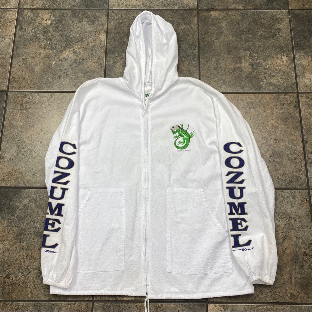 VTG 90’s Cozumel Mexico Iguana Full Zip Windbreaker Jacket Size Large